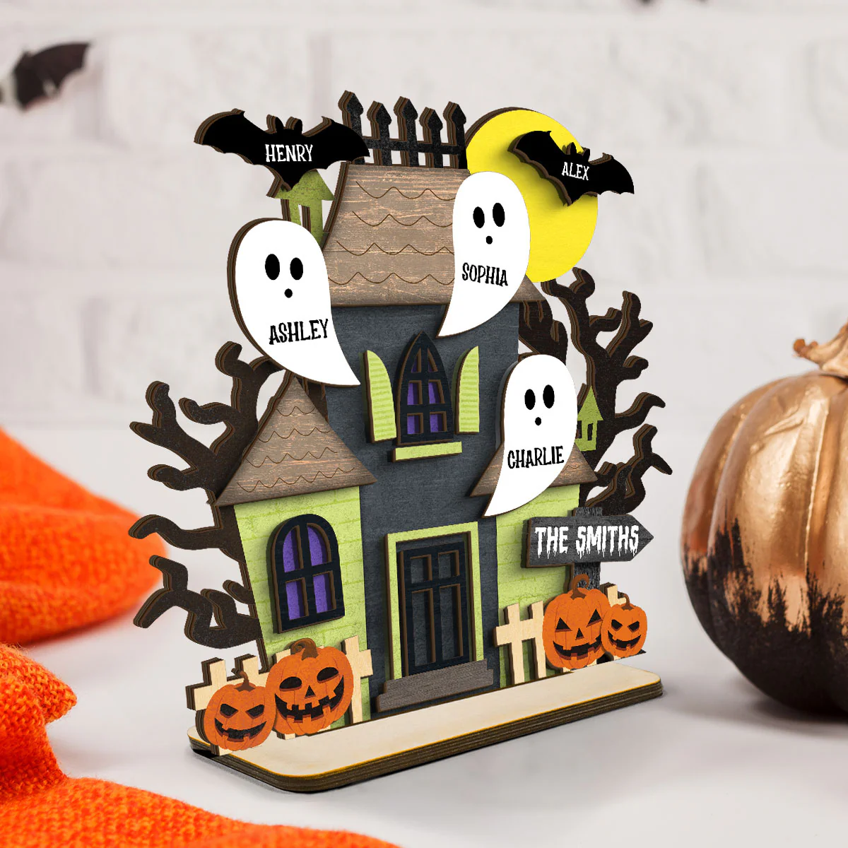 Grandma Family Haunted House Boo Flying Personalized Standing Wooden Plaque, Halloween Decor - Image 13