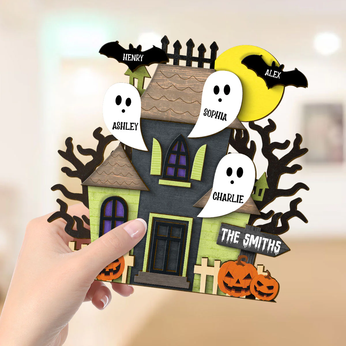 Grandma Family Haunted House Boo Flying Personalized Standing Wooden Plaque, Halloween Decor - Image 14
