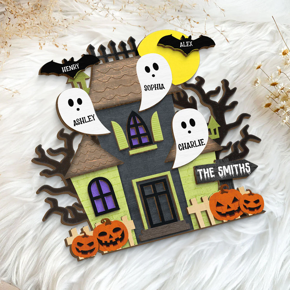 Grandma Family Haunted House Boo Flying Personalized Standing Wooden Plaque, Halloween Decor - Image 6