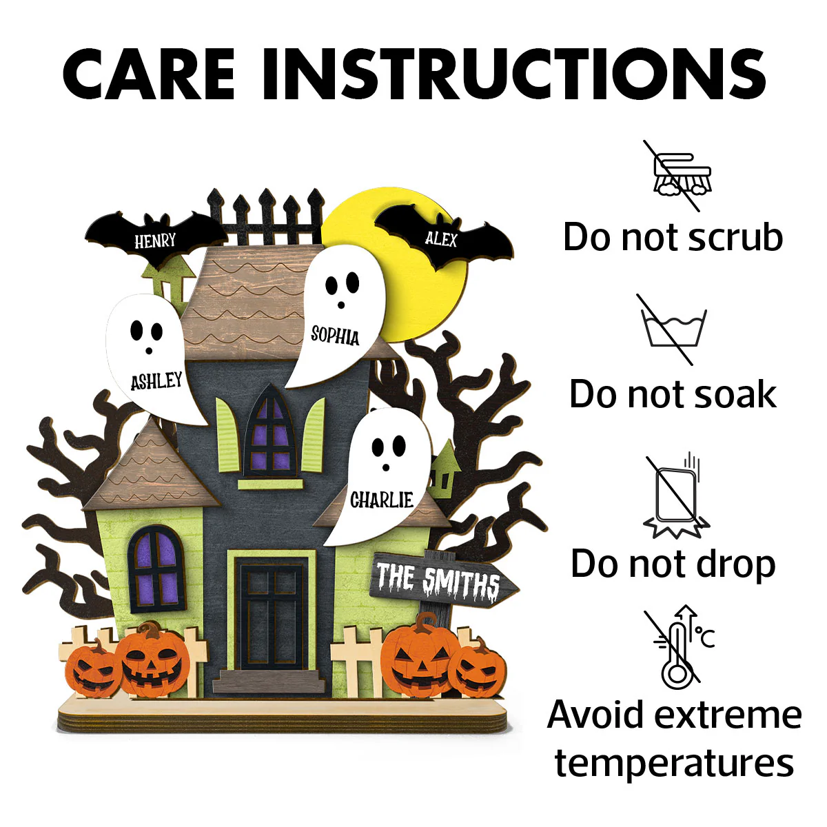 Grandma Family Haunted House Boo Flying Personalized Standing Wooden Plaque, Halloween Decor - Image 8