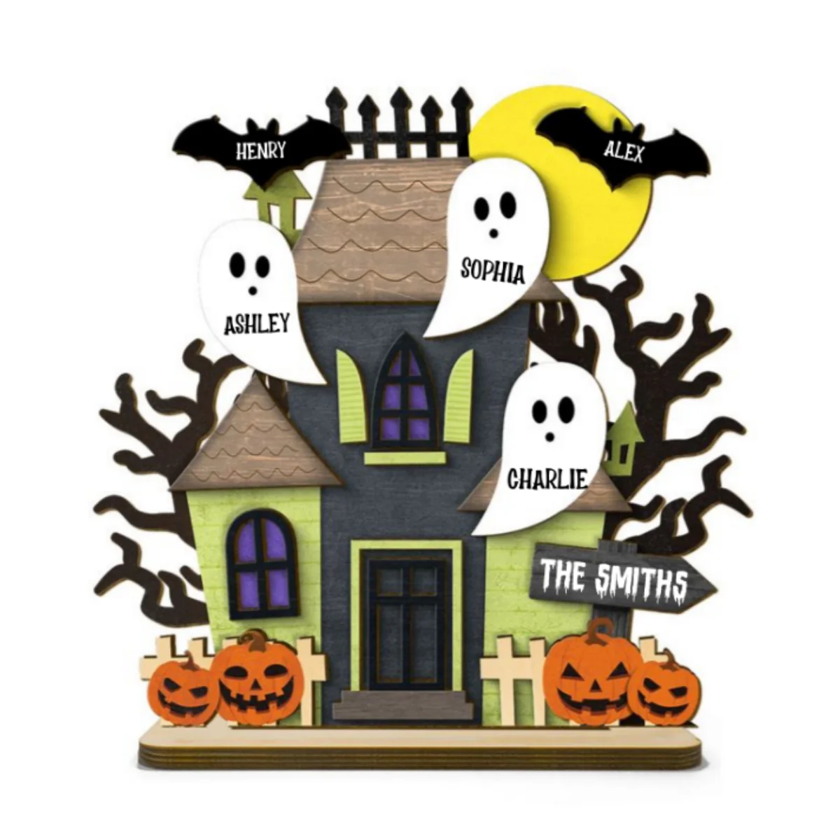 Grandma Family Haunted House Boo Flying Personalized Standing Wooden Plaque, Halloween Decor - Image 9