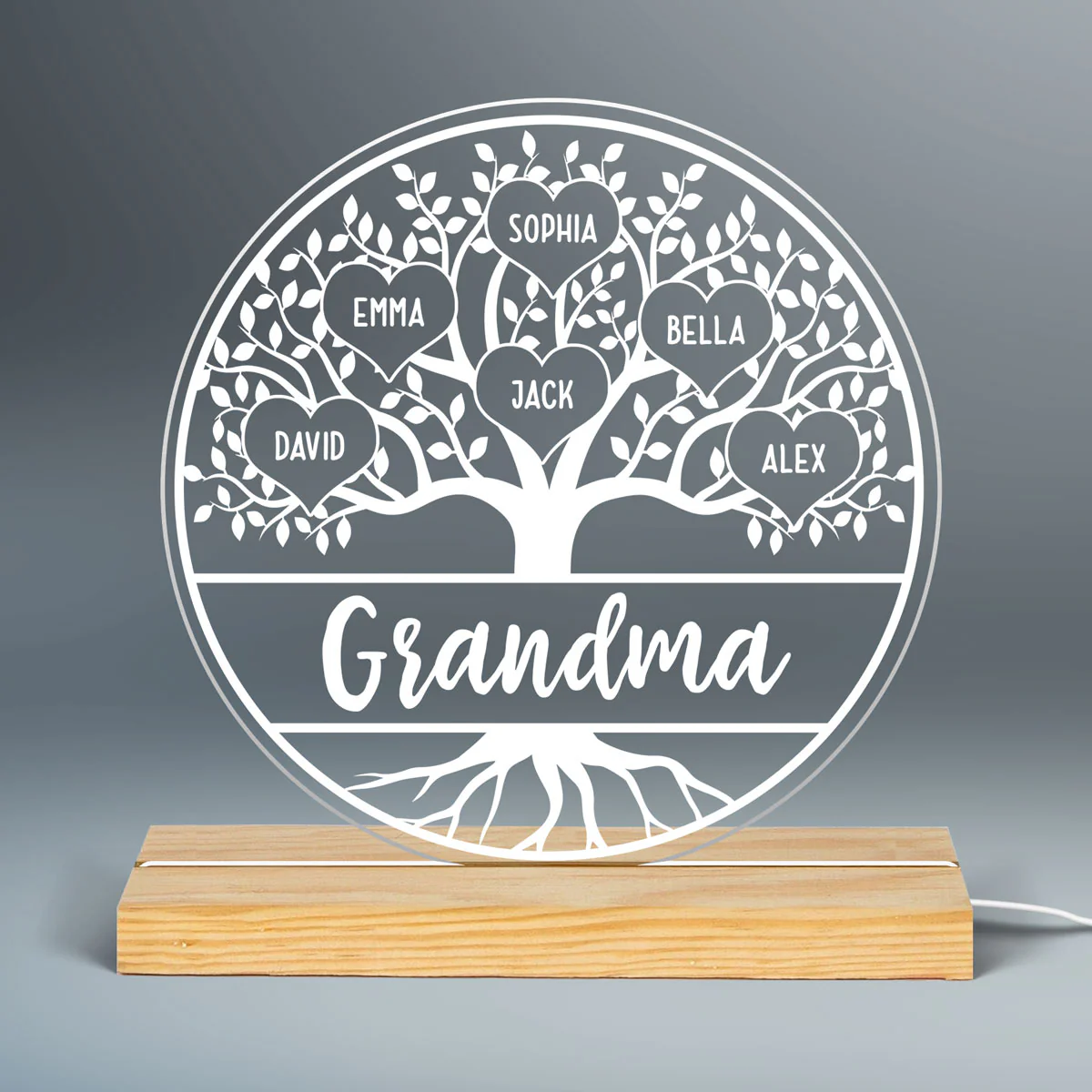 Grandma Family Tree Name Personalized 7 Colors Plaque LED Night Light - Gift for Grandma, Nana, Mom - Image 3