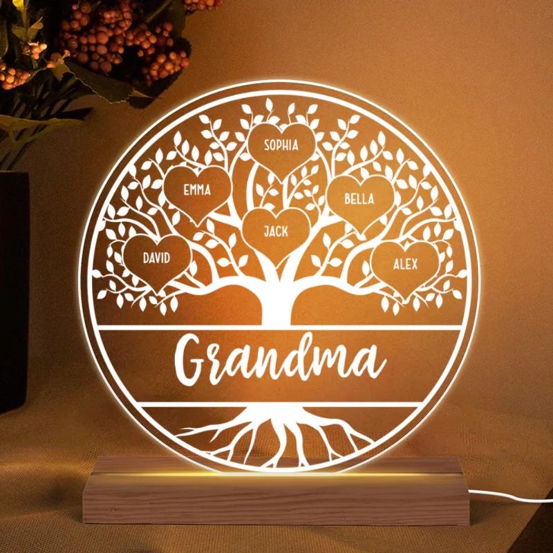 Grandma Family Tree Name Personalized 7 Colors Plaque LED Night Light - Gift for Grandma, Nana, Mom - Image 5