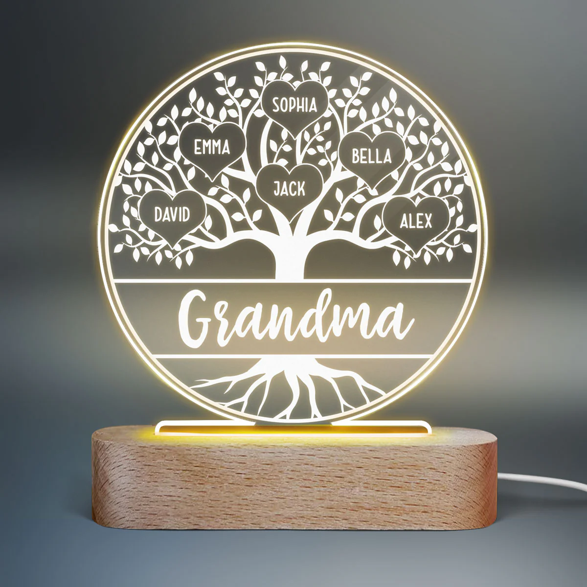 Grandma Family Tree Name Personalized Circle Acrylic Plaque With LED Night Light - Gift for Grandma, Nana, Mom - Image 2