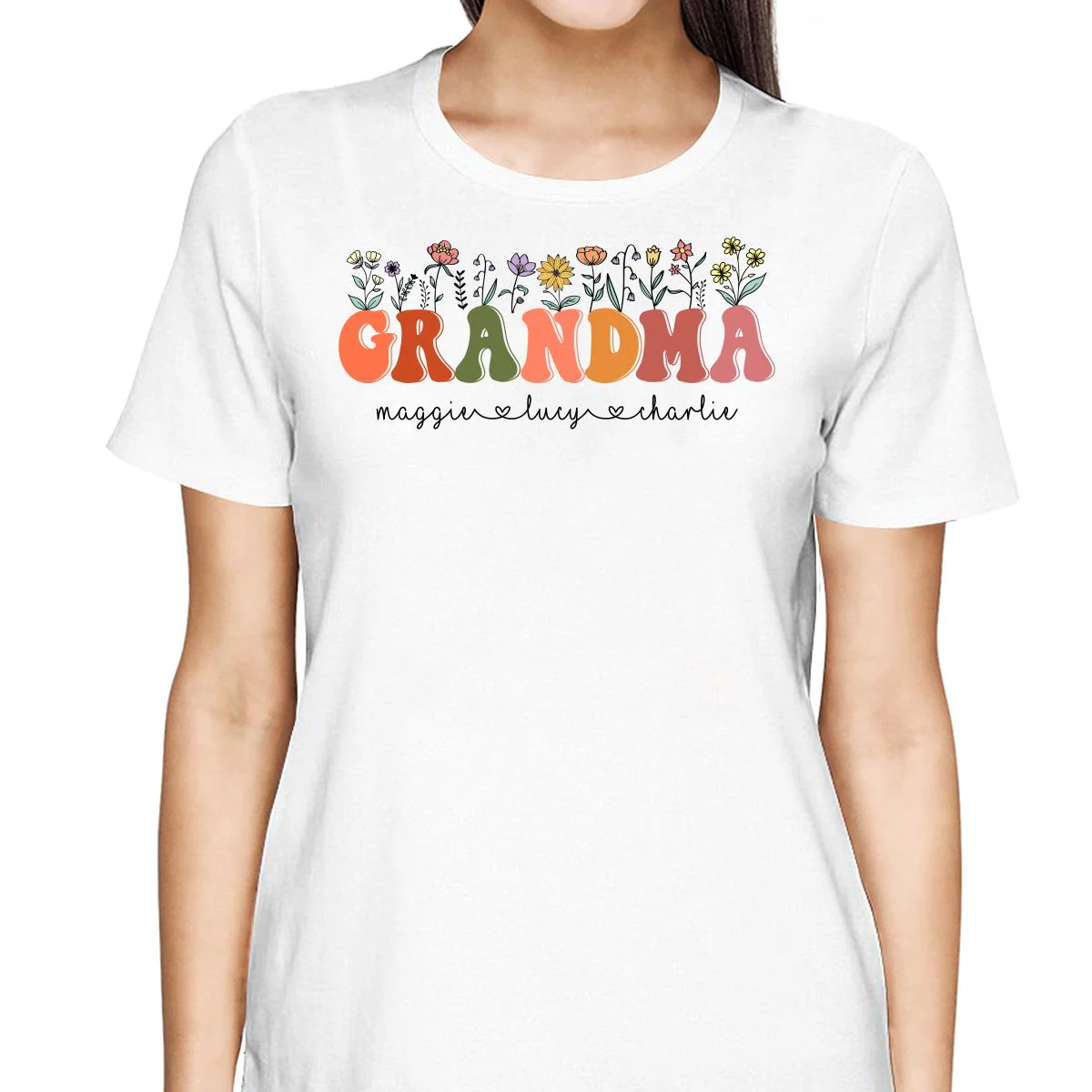 Grandma Floral Summer Vibe Grandkids Name Personalized Shirt - Image 2