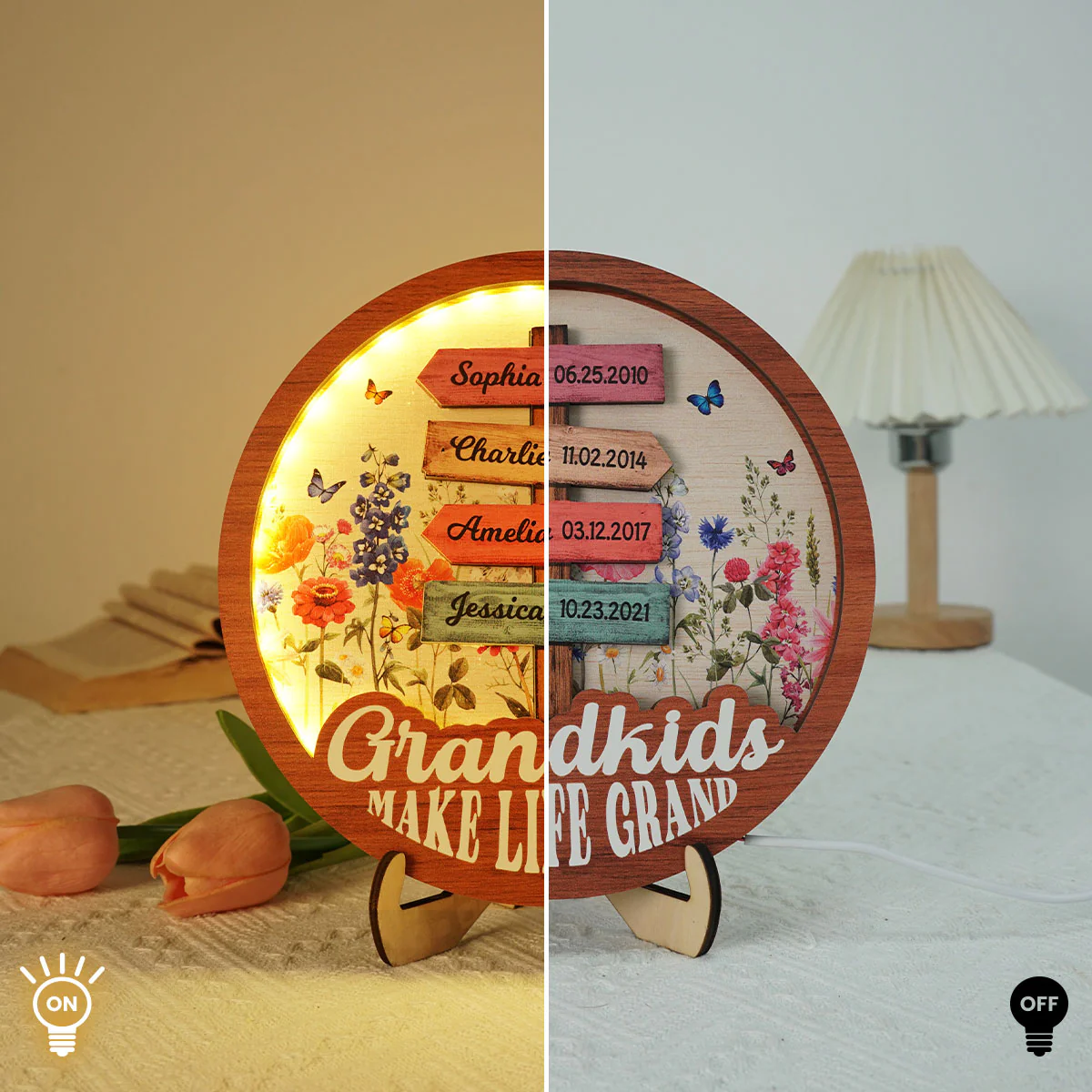 Grandma Flower Garden Grandkids Names Sign Personalized 3-Layer Wooden Plaque With LED, Gift for Mom, for Grandma - Image 7