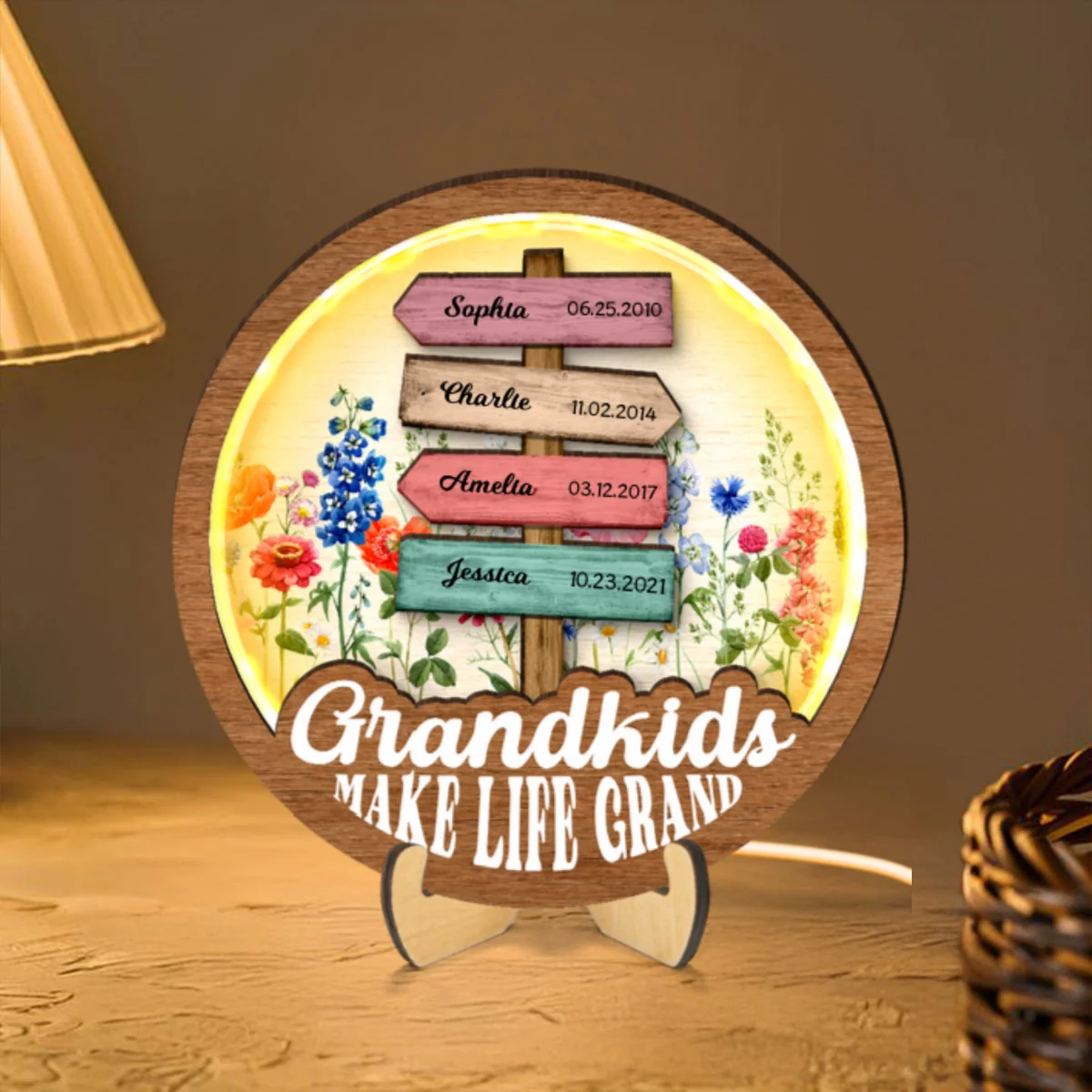 Grandma Flower Garden Grandkids Names Sign Personalized 3-Layer Wooden Plaque With LED, Gift for Mom, for Grandma - Image 9