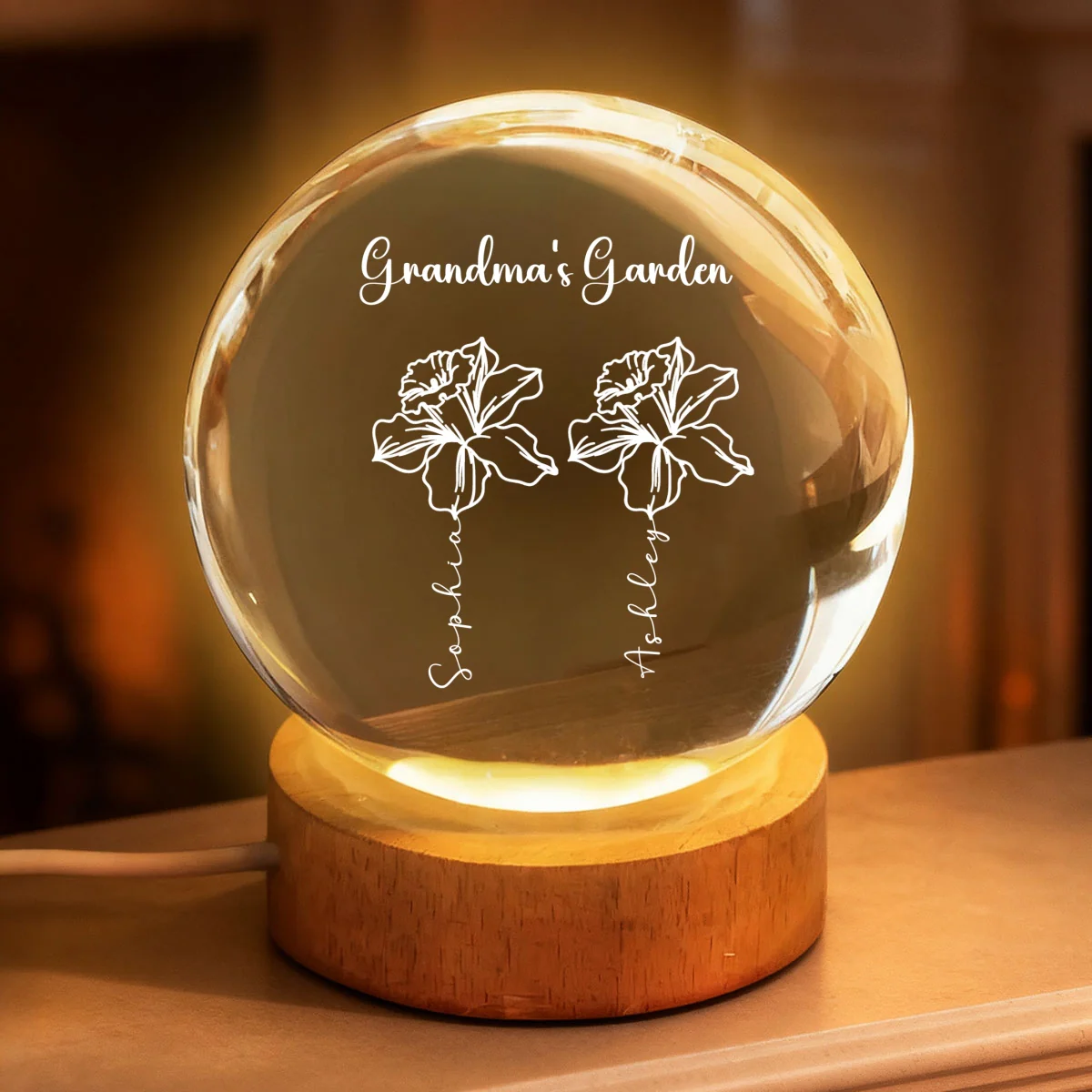 Grandma Garden Custom Birth Month Flowers - Personalized Crystal Ball LED Night Light - Heartfelt Gift For Grandma - Image 9