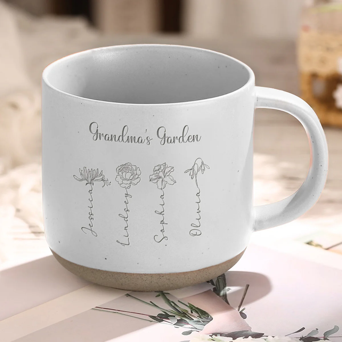 Grandma Garden Custom Birth Month Flowers - Personalized Pottery Mug - Gift For Grandma - Image 2