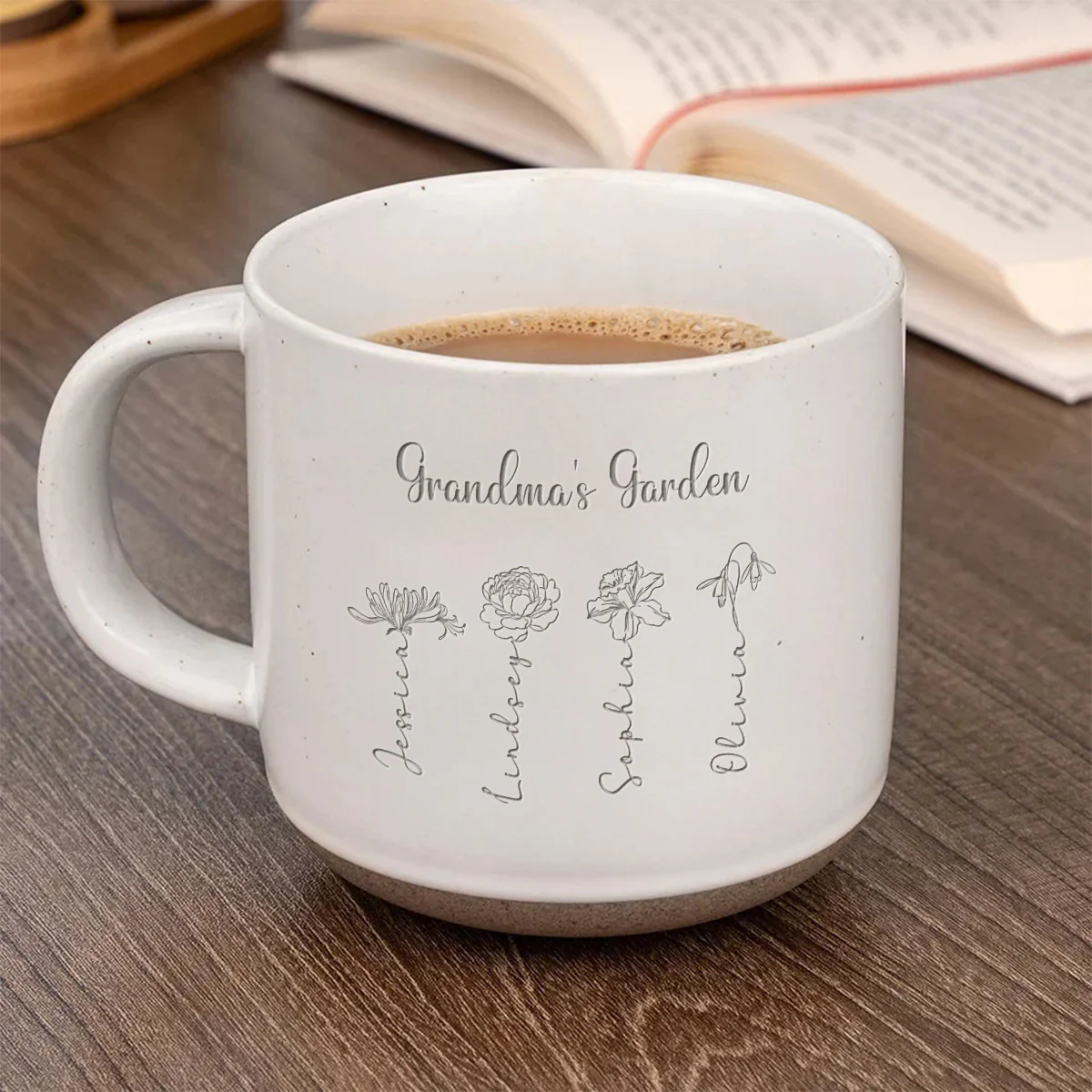 Grandma Garden Custom Birth Month Flowers - Personalized Pottery Mug - Gift For Grandma - Image 5