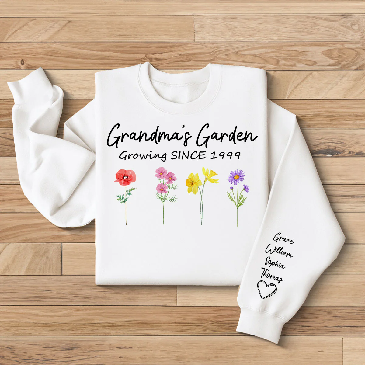 Grandma Garden Growing Since Custom Birth Month Flower Shirt for Grandmother, Gift, Personalized Sleeve Printed Sweatshirt - Image 2
