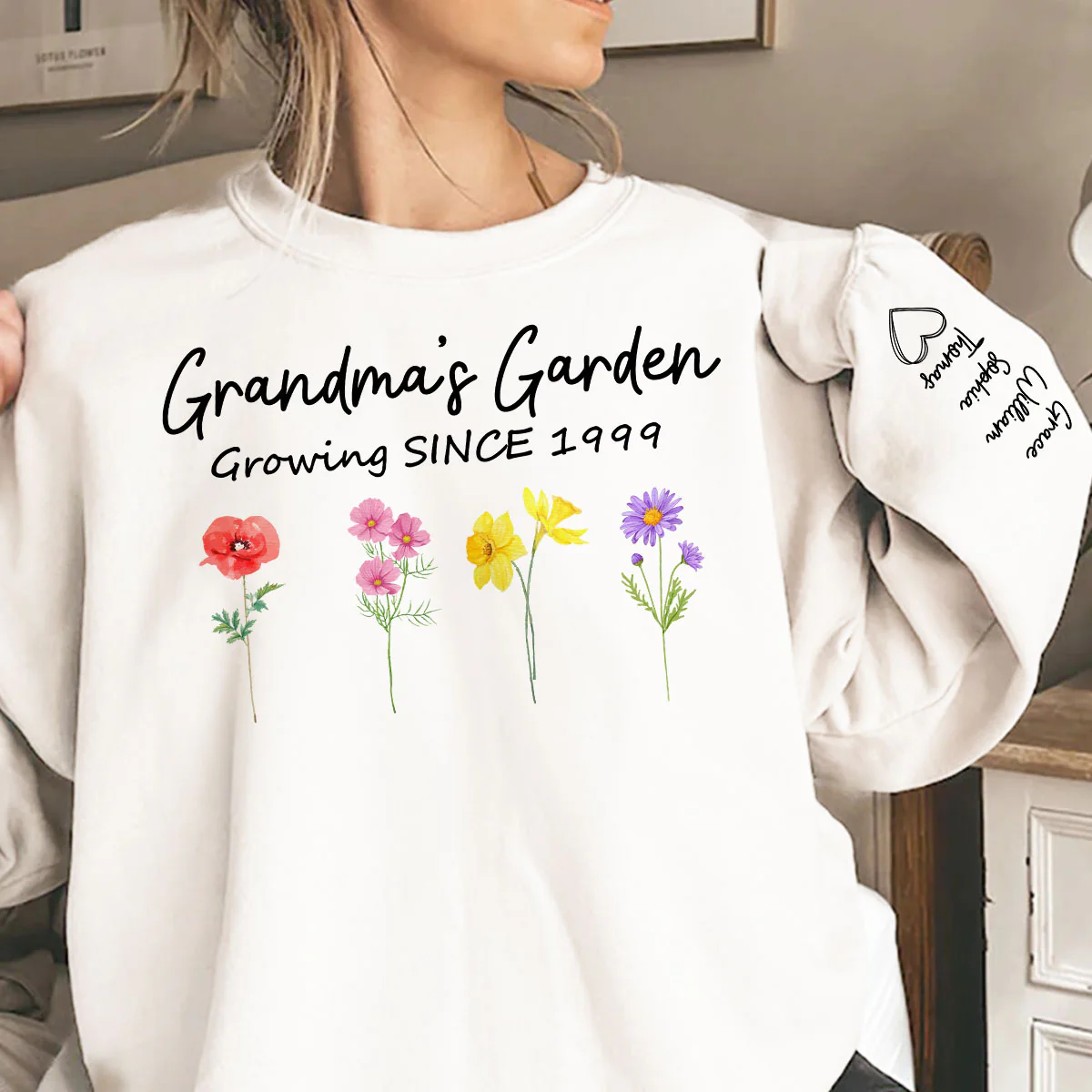 Grandma Garden Growing Since Custom Birth Month Flower Shirt for Grandmother, Gift, Personalized Sleeve Printed Sweatshirt - Image 3