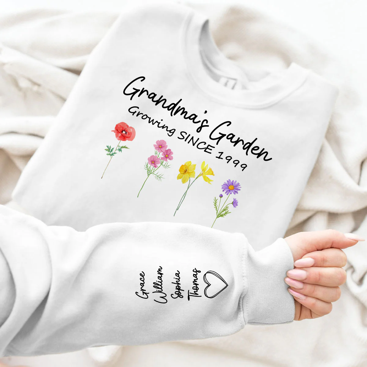 Grandma Garden Growing Since Custom Birth Month Flower Shirt for Grandmother, Gift, Personalized Sleeve Printed Sweatshirt - Image 4