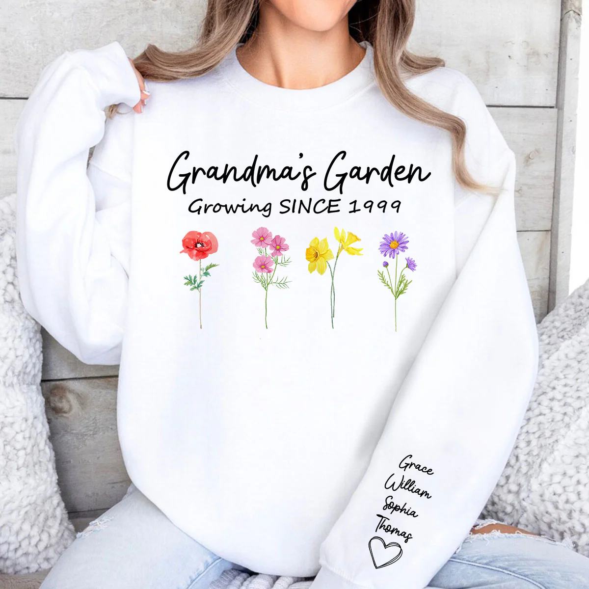 Grandma Garden Growing Since Custom Birth Month Flower Shirt for Grandmother, Gift, Personalized Sleeve Printed Sweatshirt - Image 5