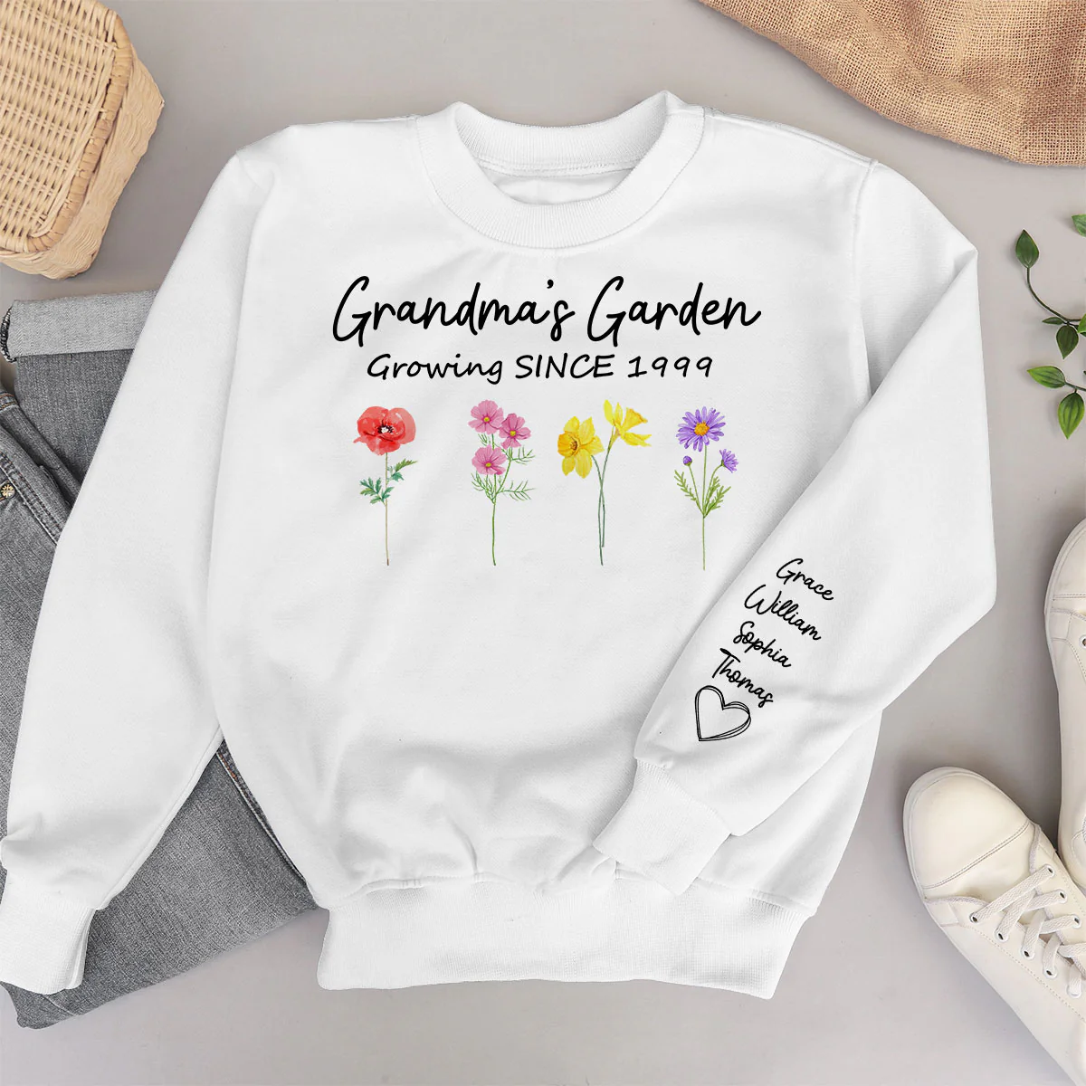 Grandma Garden Growing Since Custom Birth Month Flower Shirt for Grandmother, Gift, Personalized Sleeve Printed Sweatshirt - Image 6