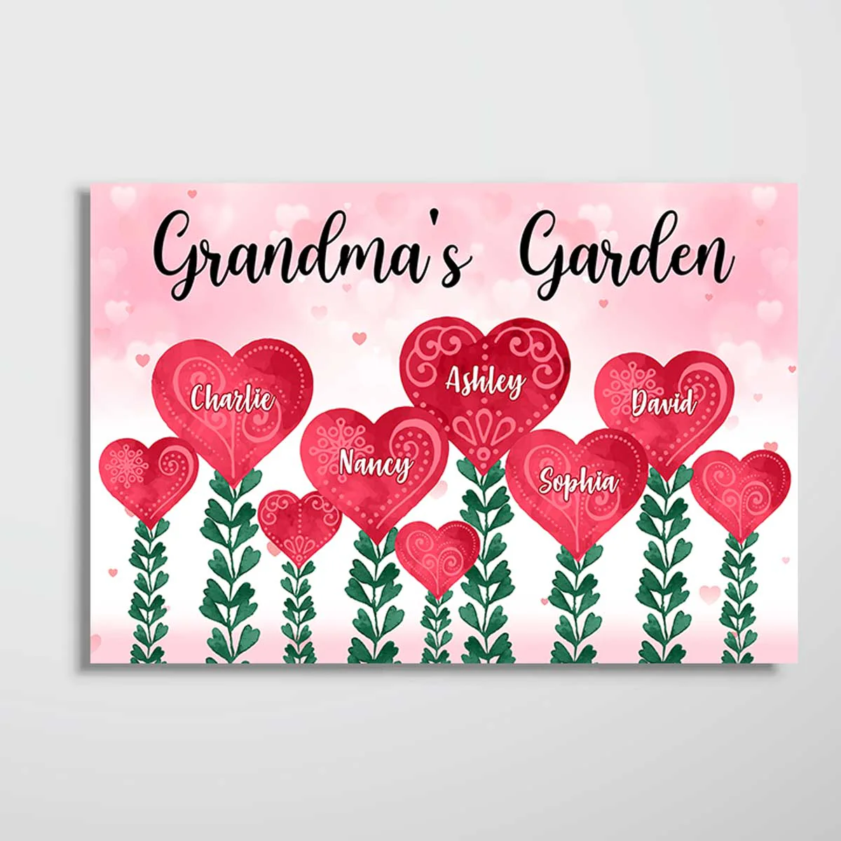 Grandma Garden Hearts Personalized Horizontal Poster