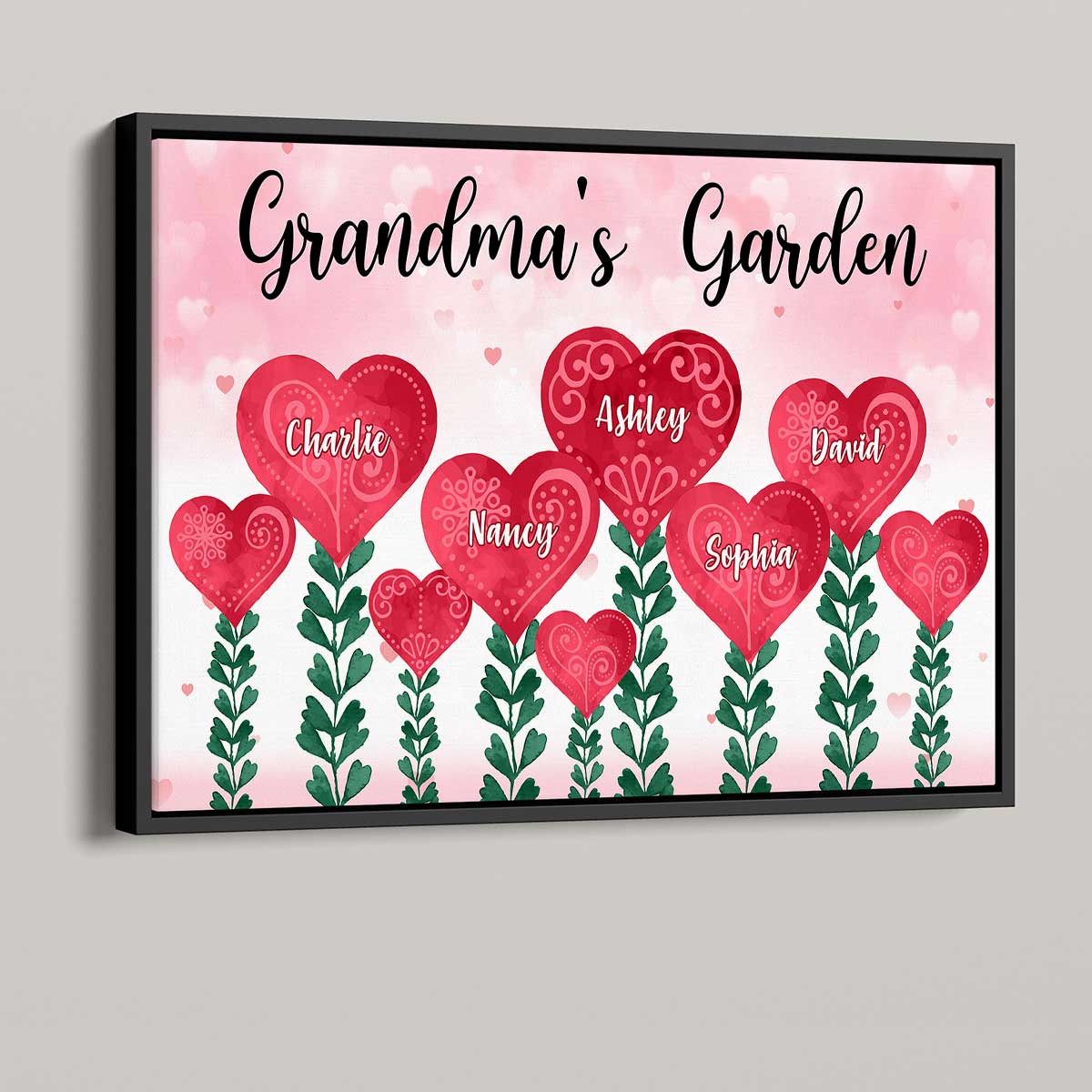 Grandma Garden Hearts Personalized Horizontal Poster - Image 2