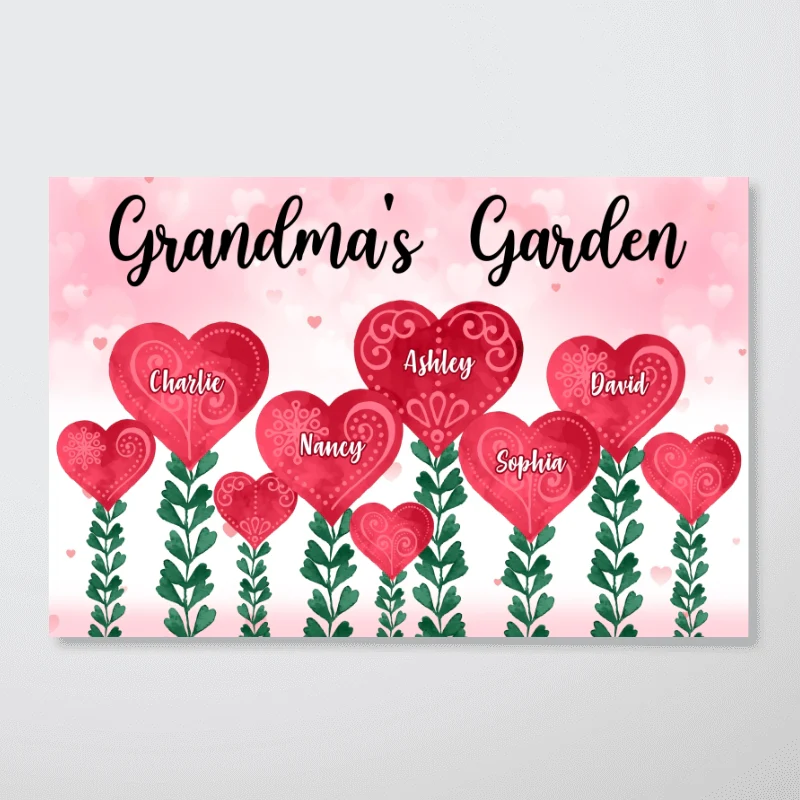 Grandma Garden Hearts Personalized Horizontal Poster - Image 3