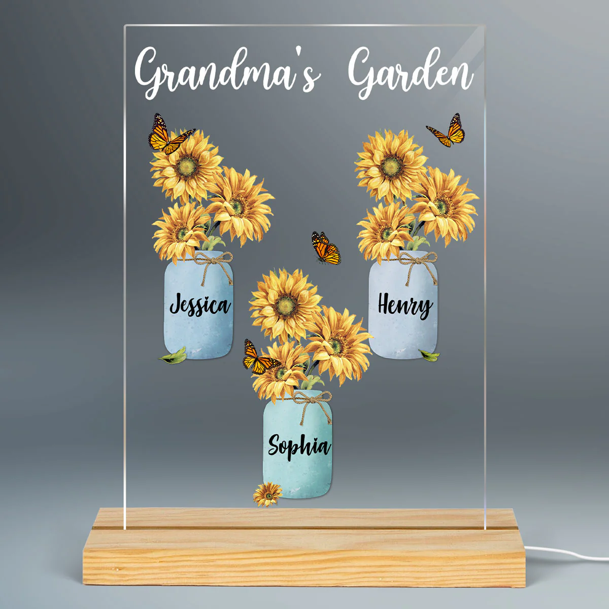 Grandma Garden Sunflower Personalized Plaque LED Night Light, Acrylic LED Lamp, Gift For Grandma - Image 2