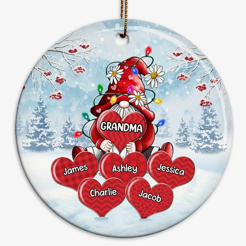 Grandma Gnome Christmas Light Personalized Christmas Circle Ornament