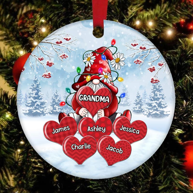 Grandma Gnome Christmas Light Personalized Christmas Circle Ornament - Image 2