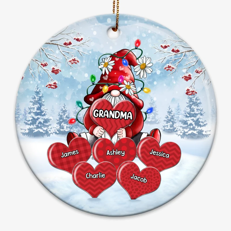 Grandma Gnome Christmas Light Personalized Christmas Circle Ornament - Image 4