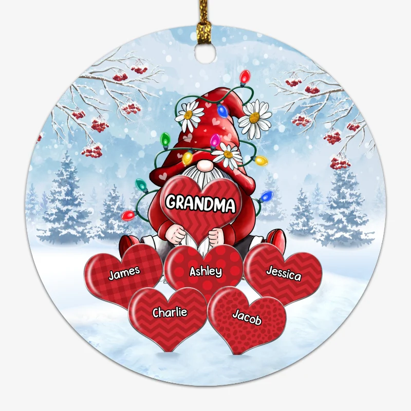 Grandma Gnome Christmas Light Personalized Christmas Circle Ornament - Image 5