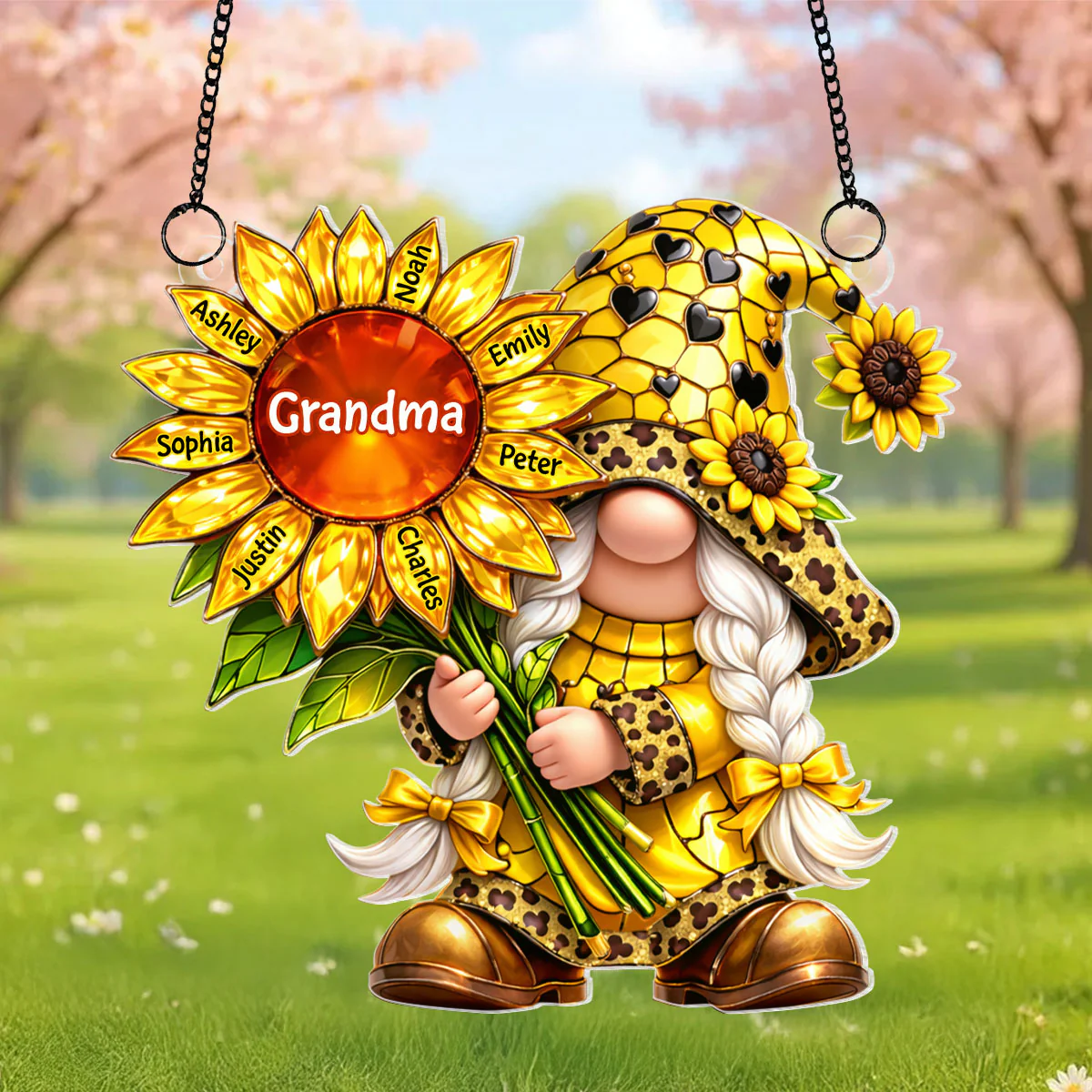 Grandma Gnome Sunflower - Personalized Suncatcher Ornament - Heartfelt Mother's Day Gift for Grandma - Image 2