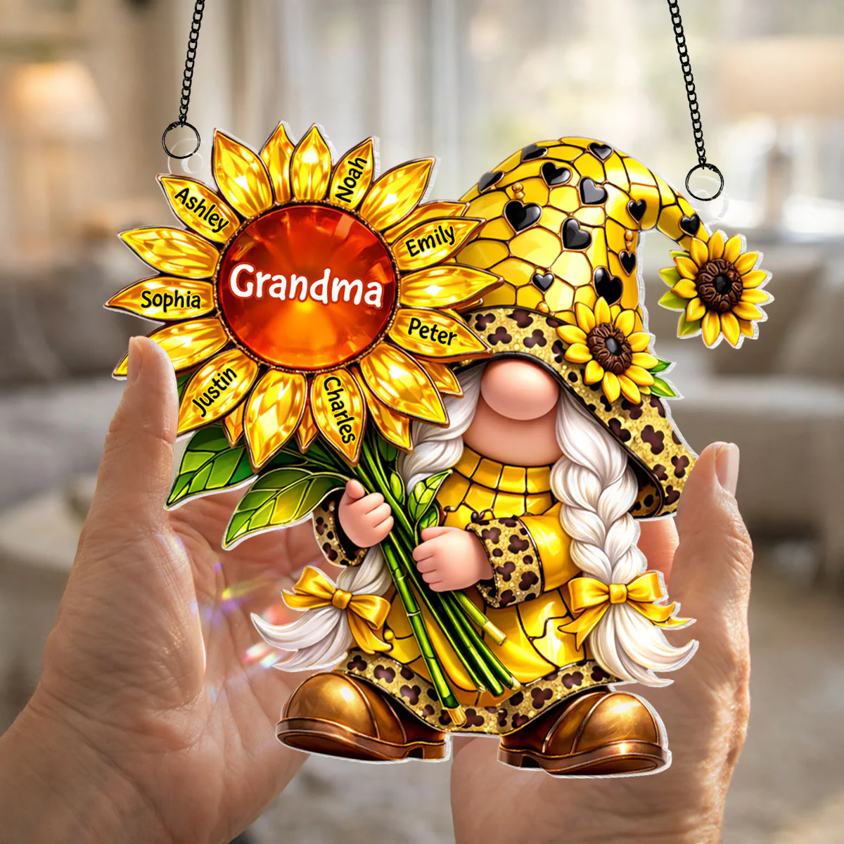 Grandma Gnome Sunflower - Personalized Suncatcher Ornament - Heartfelt Mother's Day Gift for Grandma - Image 3