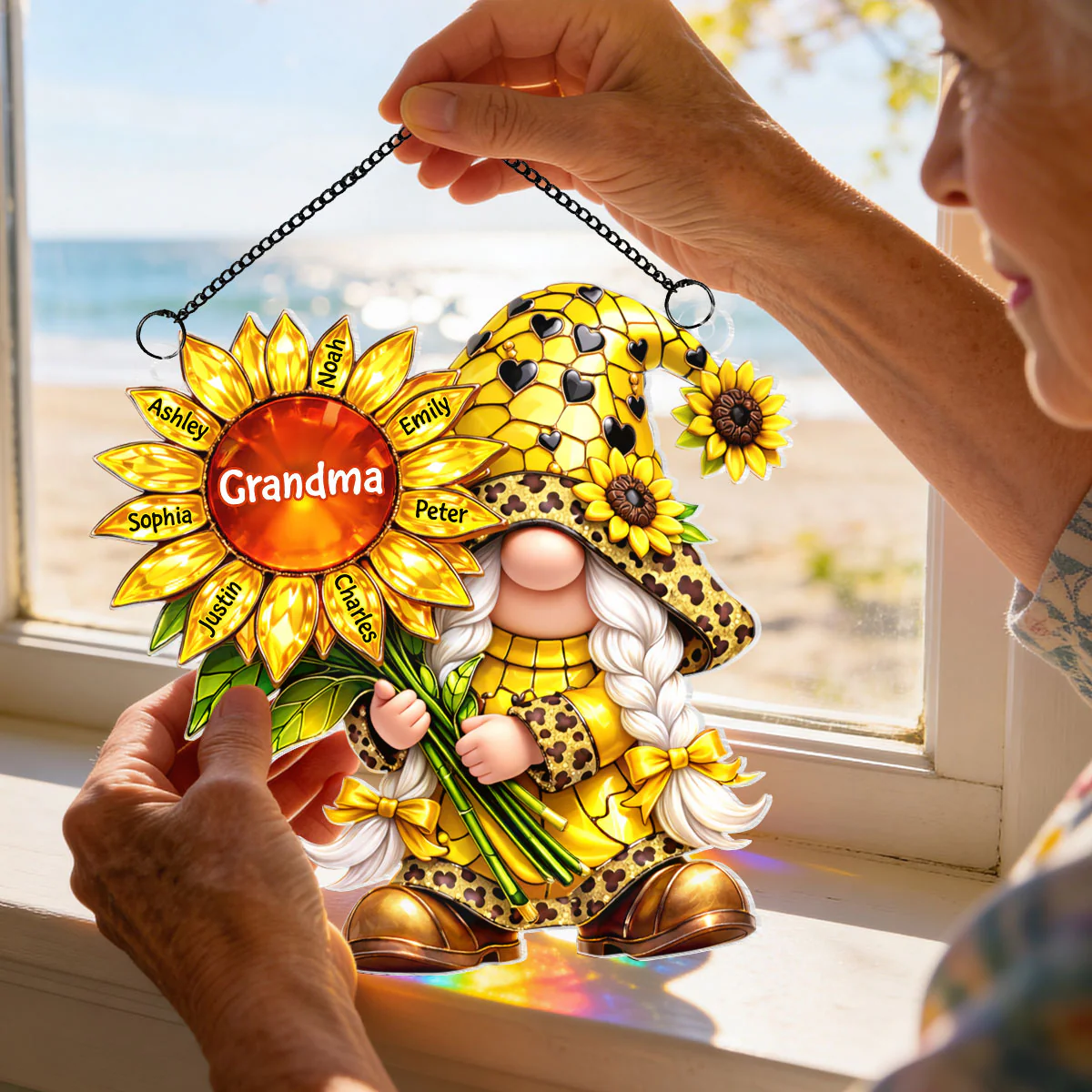 Grandma Gnome Sunflower - Personalized Suncatcher Ornament - Heartfelt Mother's Day Gift for Grandma - Image 4