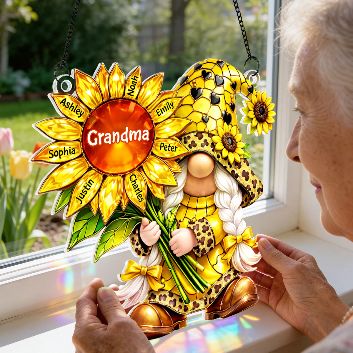 Grandma Gnome Sunflower - Personalized Suncatcher Ornament - Heartfelt Mother's Day Gift for Grandma - Image 5