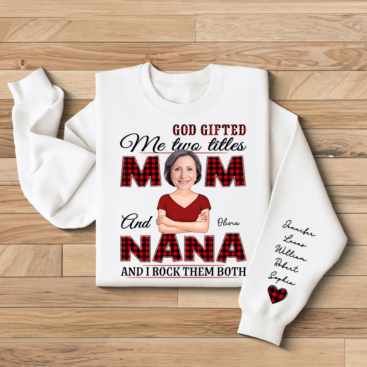 Grandma God Gifted Me Two Titles Custom Photo Personalized Sleeve Printed Sweatshirt - Image 2