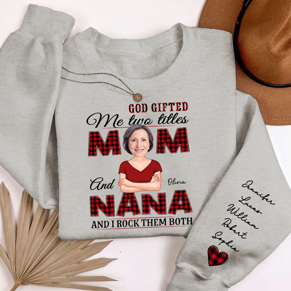 Grandma God Gifted Me Two Titles Custom Photo Personalized Sleeve Printed Sweatshirt - Image 5