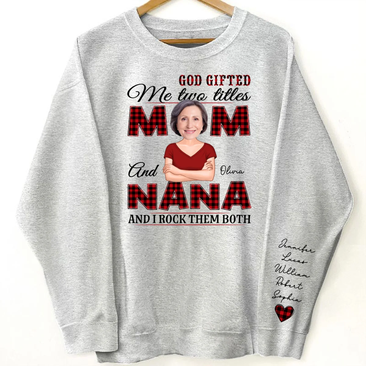 Grandma God Gifted Me Two Titles Custom Photo Personalized Sleeve Printed Sweatshirt - Image 8