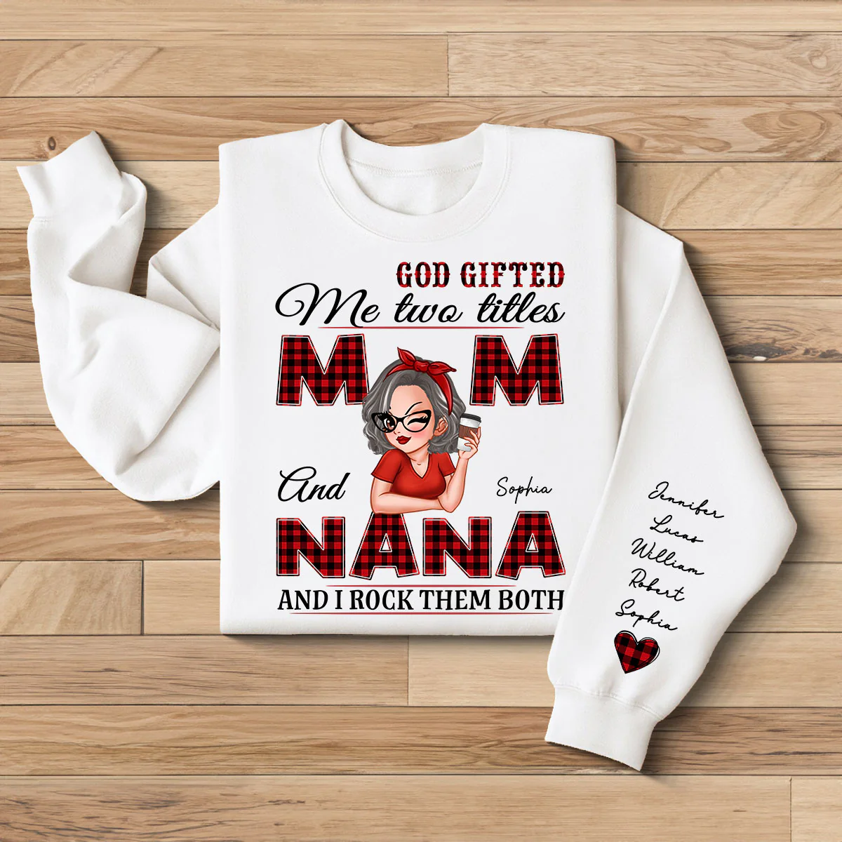 Grandma God Gifted Me Two Titles Personalized Sleeve Printed Sweatshirt - Image 2