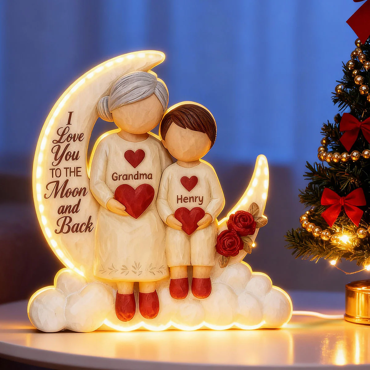 Grandma Granddaughter Grandson On Moon 3D Effect - Personalized Light Box - Image 4