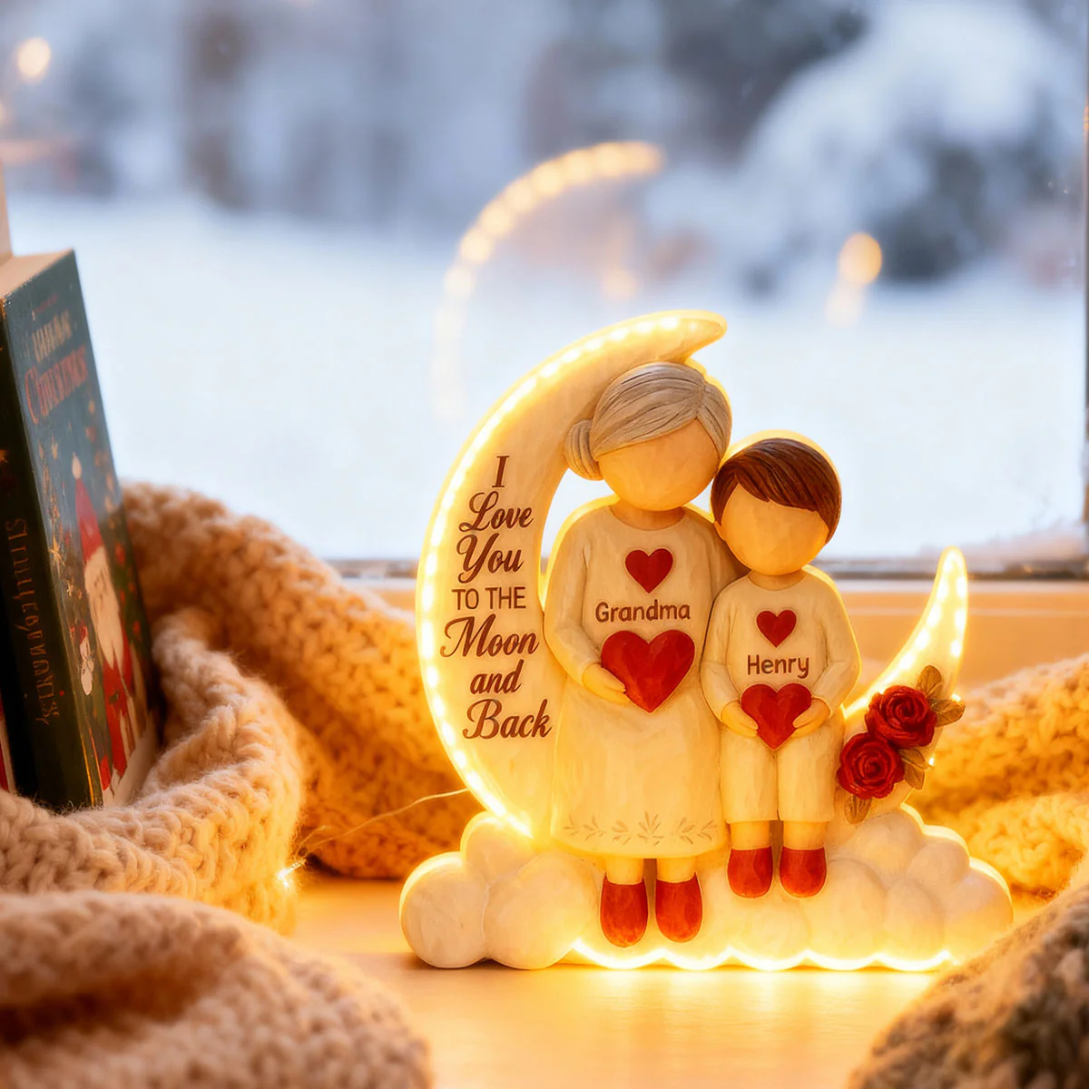 Grandma Granddaughter Grandson On Moon 3D Effect - Personalized Light Box - Image 5
