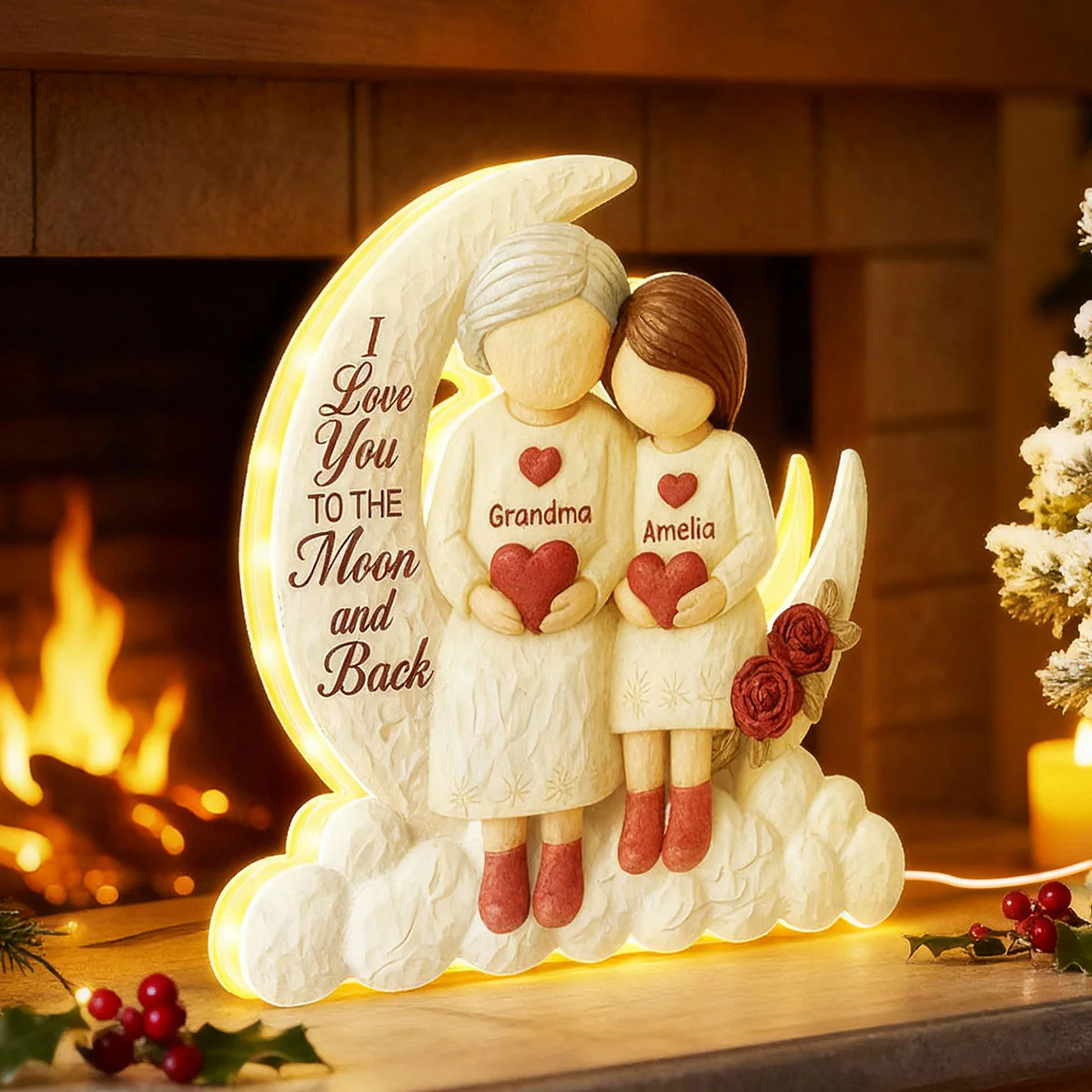 Grandma Granddaughter Grandson On Moon 3D Effect - Personalized Light Box - Image 6