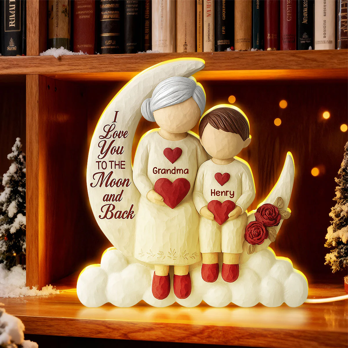 Grandma Granddaughter Grandson On Moon 3D Effect - Personalized Light Box - Image 7