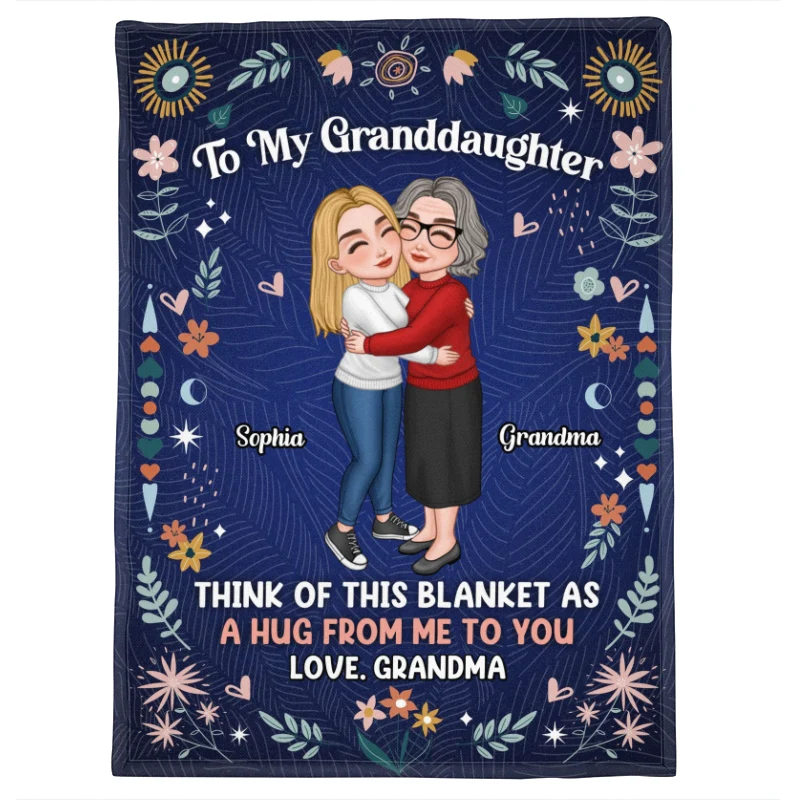 Grandma & Granddaughter Hugging Gift For Adult Teenage Granddaughter Floral Personalized Fleece Blanket - Image 6