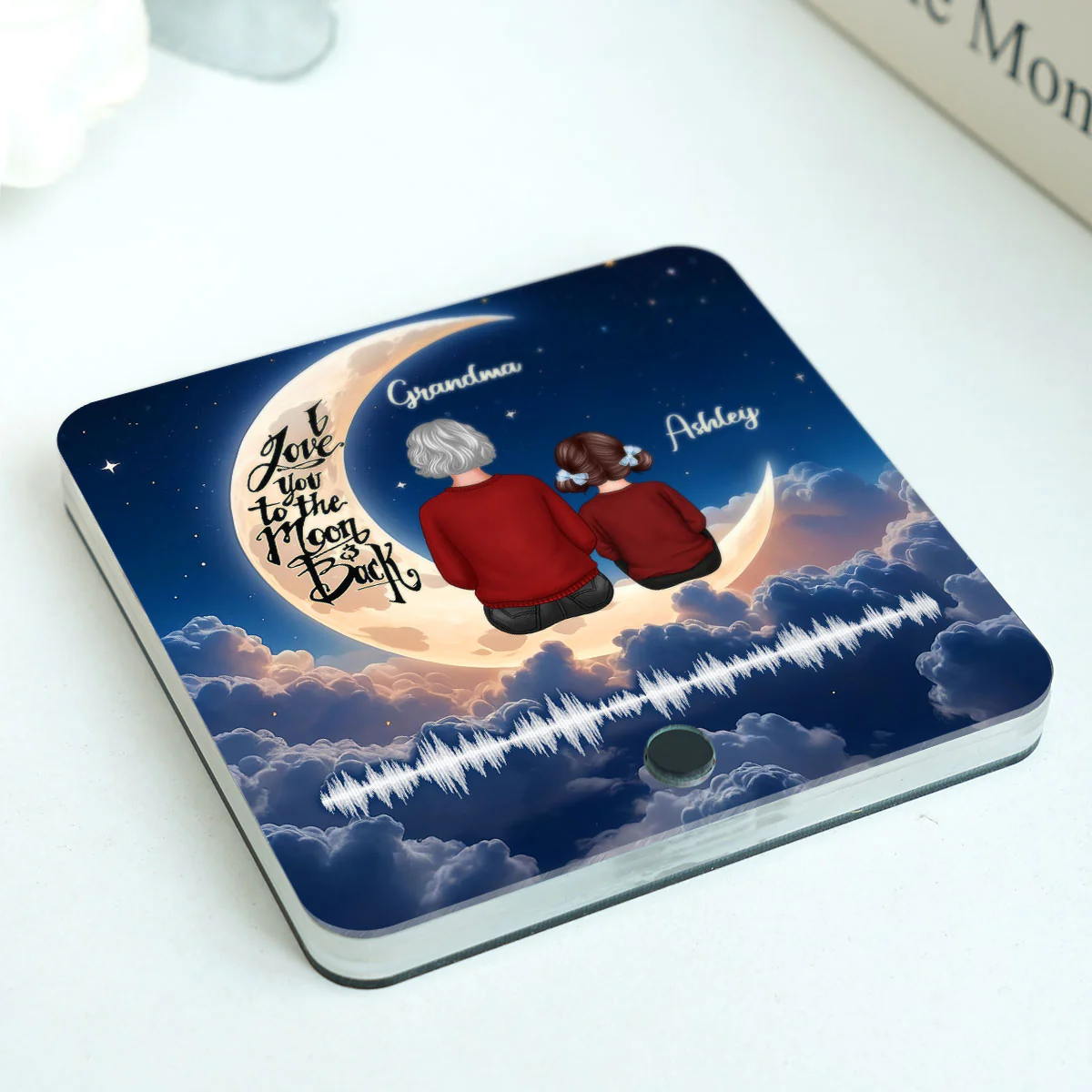 Grandma & Grandkid Back View Love You To The Moon And Back Voice Message Personalized Music Fridge Magnet - Image 3