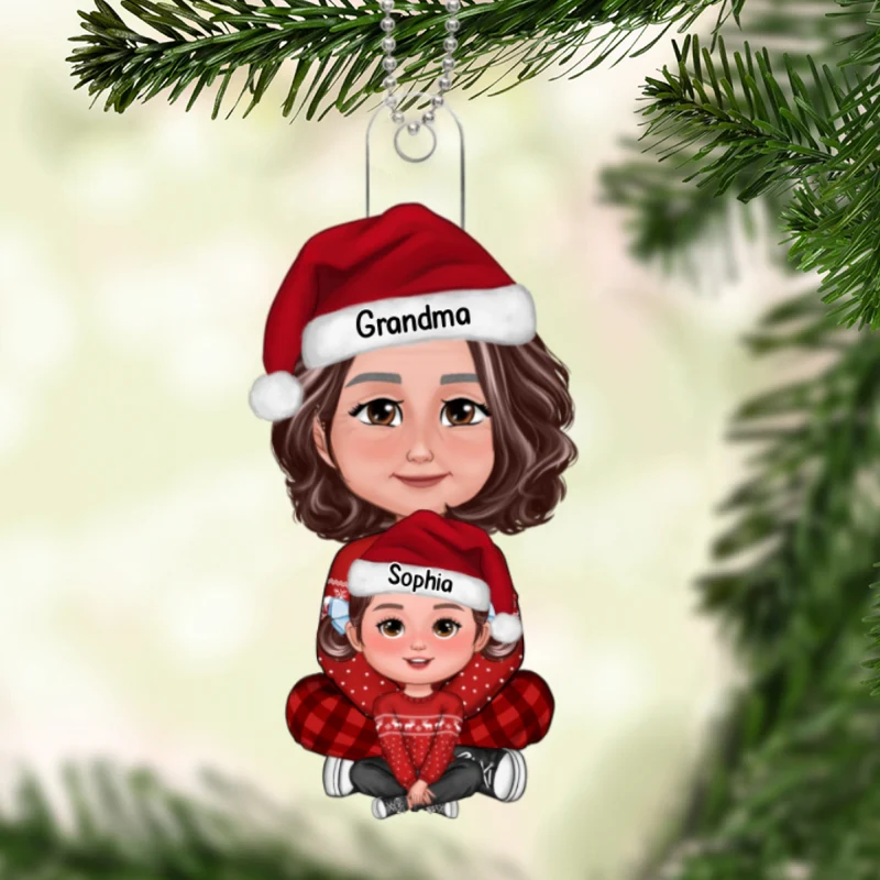 Grandma & Grandkid Christmas Gift For Granddaughter Grandson Personalized Acrylic Ornament - Image 5