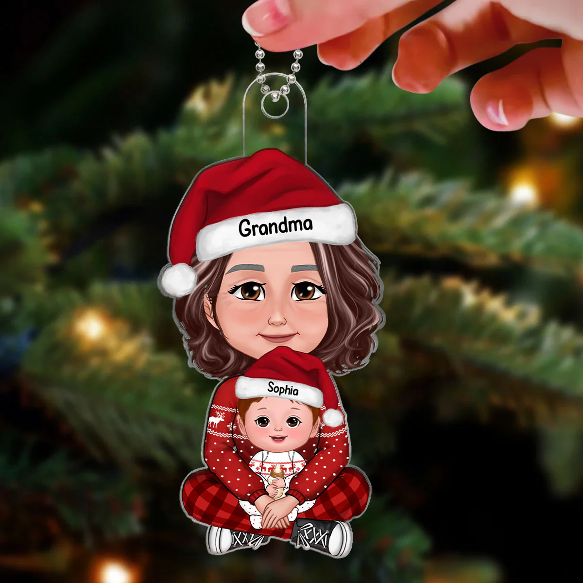 Grandma & Grandkid Christmas Gift For Granddaughter Grandson Personalized Acrylic Ornament - Image 3