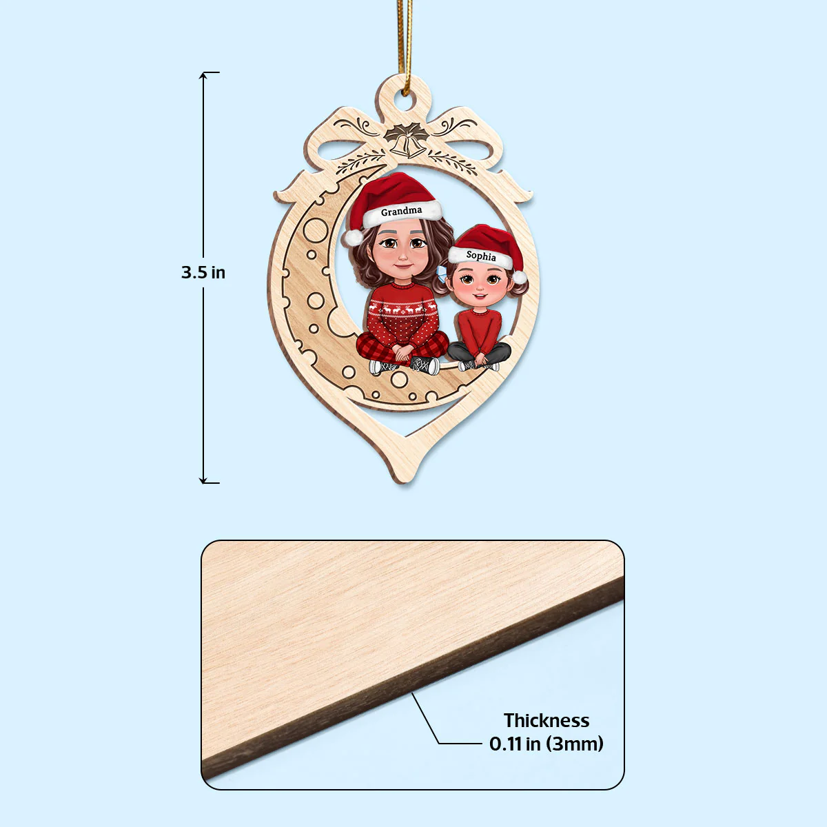 Grandma Grandkid Crossed Legs On Moon In Ornament Shaped Personalized Wooden Ornament - Image 4
