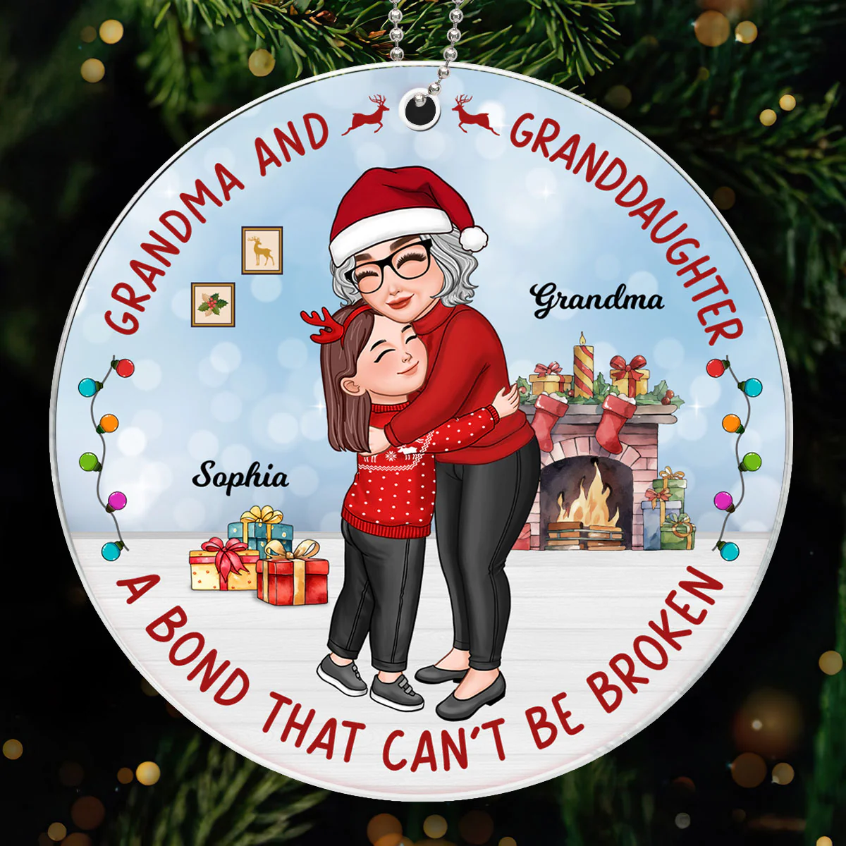 Grandma & Grandkid Hugging Bond Can‘t Be Broken Christmas Gift For Granddaughter Grandson Personalized Acrylic Ornament