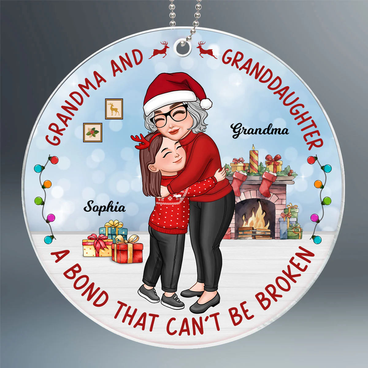 Grandma & Grandkid Hugging Bond Can‘t Be Broken Christmas Gift For Granddaughter Grandson Personalized Acrylic Ornament - Image 2