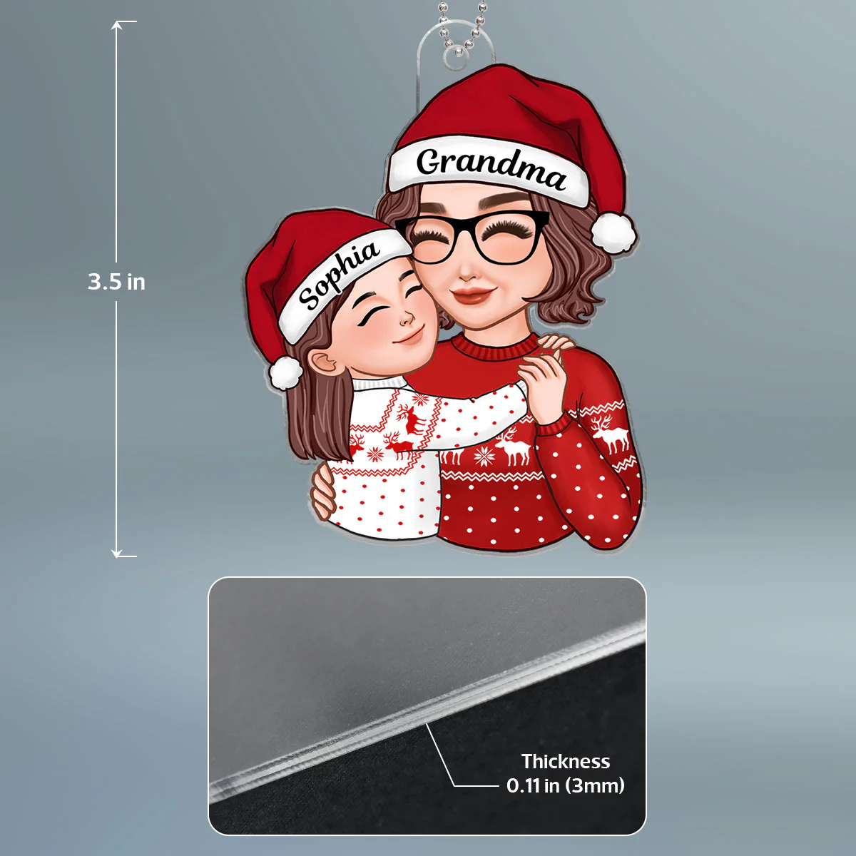 Grandma & Grandkid Hugging Cheek On Cheek Christmas Gift For Granddaughter Grandson Personalized Acrylic Ornament - Image 4