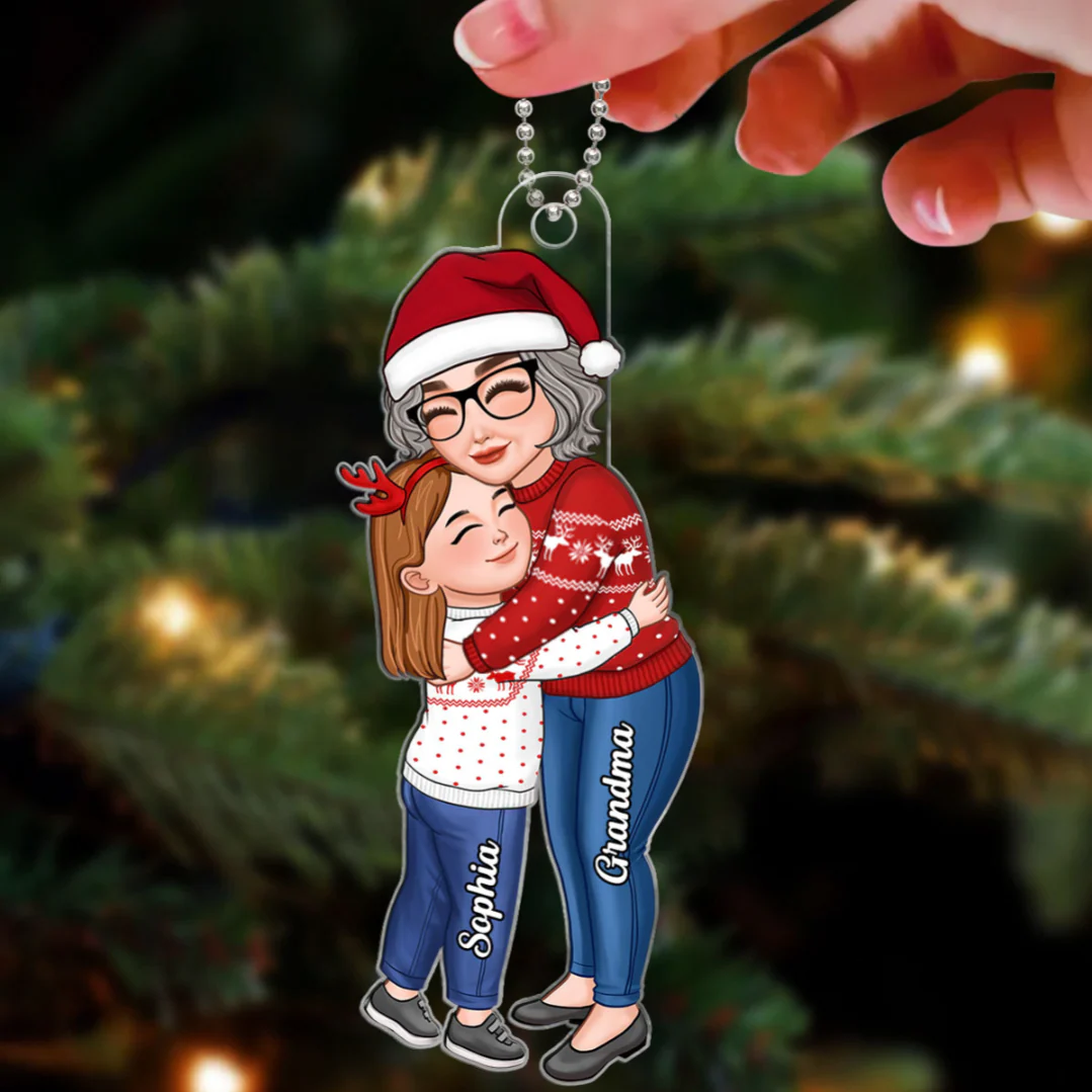Grandma & Grandkid Hugging Christmas Gift For Granddaughter Grandson Personalized Acrylic Ornament - Image 3