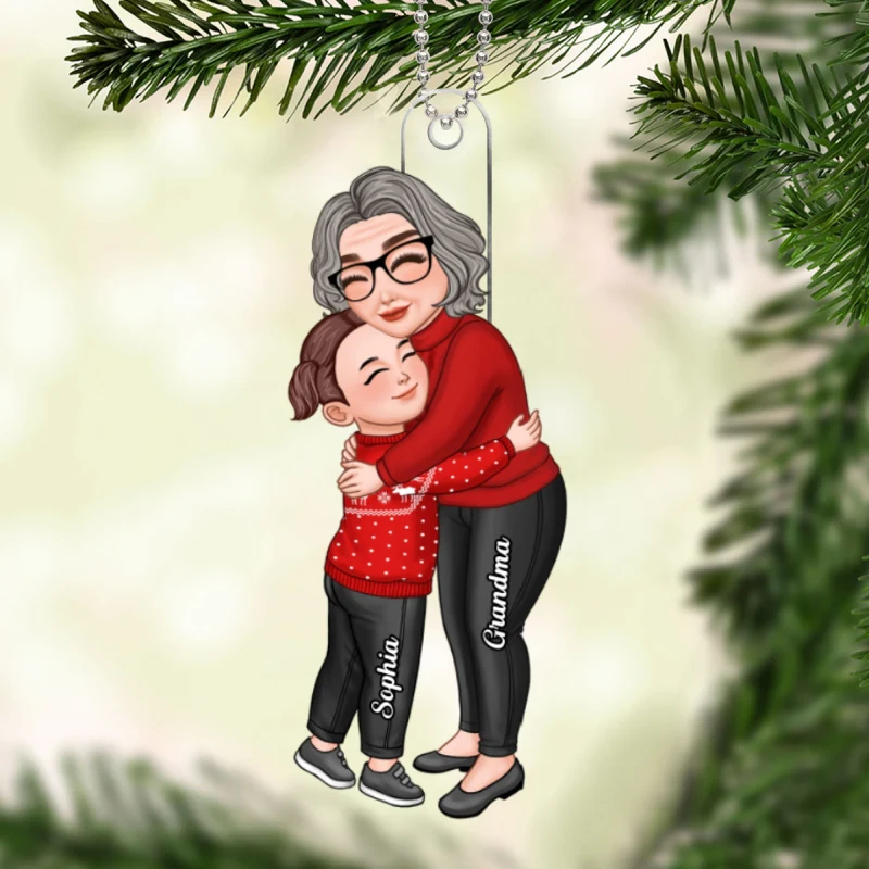 Grandma & Grandkid Hugging Christmas Gift For Granddaughter Grandson Personalized Acrylic Ornament - Image 5