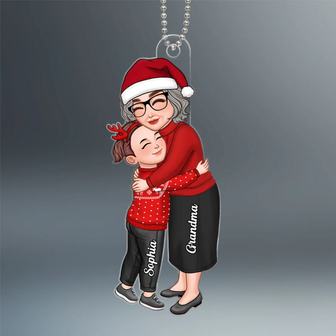 Grandma & Grandkid Hugging Christmas Gift For Granddaughter Grandson Personalized Acrylic Ornament - Image 2